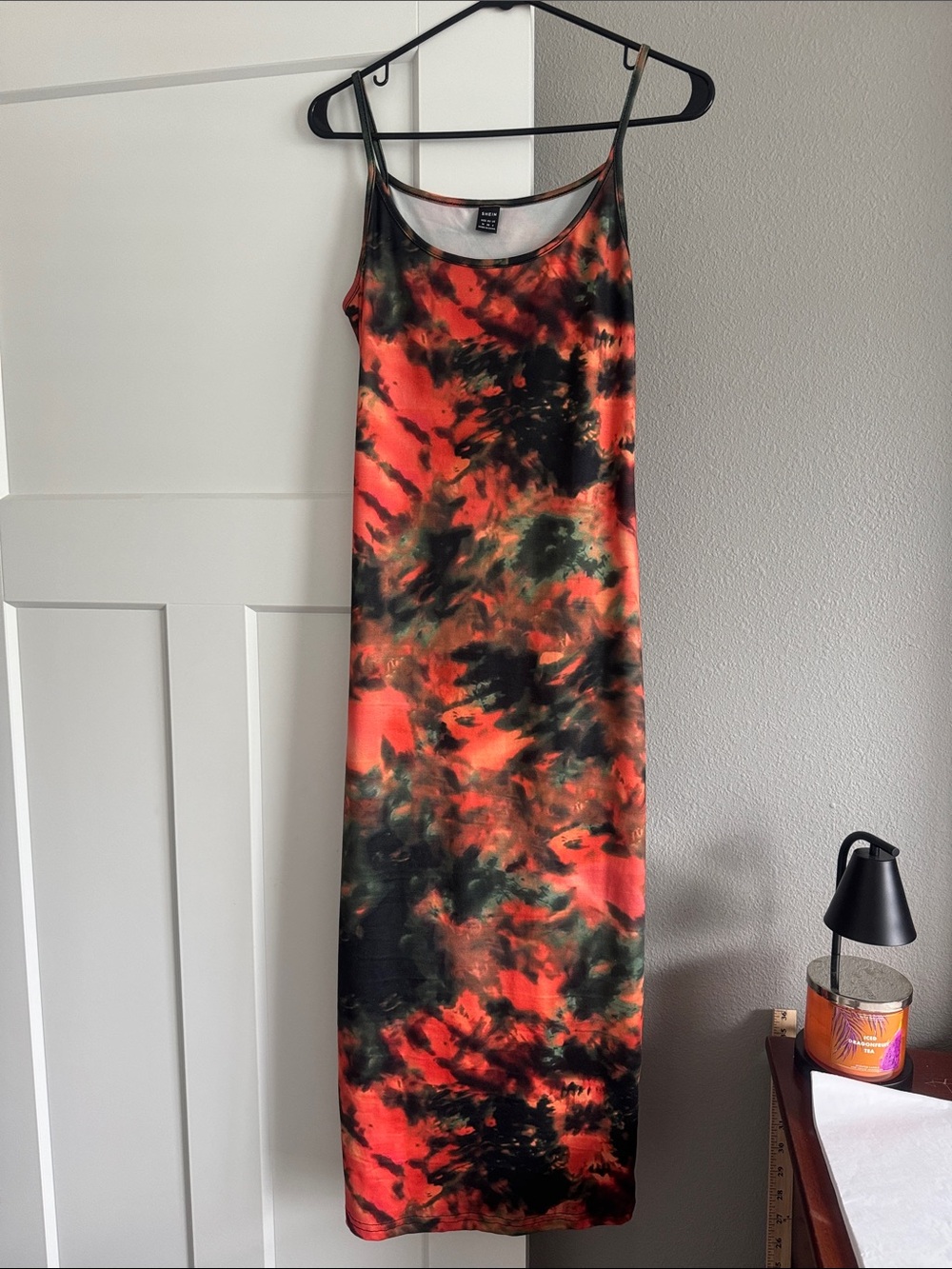 SHEIN Red and Black Tie-Dye Maxi Slip Dress